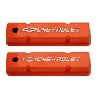Valve Cover Cast Aluminum Orange With Chevrolet Logo Pair Small Block Chevy 1960-1986