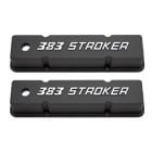 Black Cast Aluminum Valve Cover Pair w/ 383 Stroker Logo Small Block Chevy 60-86
