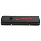PROFORM Valve Cover Short Black Crinkle Steel With Recessed Chevrolet Bowtie Logo Chevy Small Block 262 / 283 / 302 / 305 / 307 / 327 / 350 / 400 1955-1986