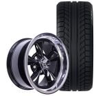 US Mags Standard Wheel And Tire Package 15"X7" Gloss Black With Diamond Cut Lip 1965-1973