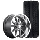 US Mags Rambler Wheel And Tire Package 15"x7"/15"x8" Textured Gray With Diamond Cut Lip Mustang 1965-1973