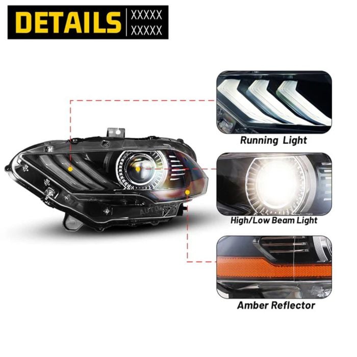 OE Style Reproduction Black/Clear Headlights Mustang 18-23
