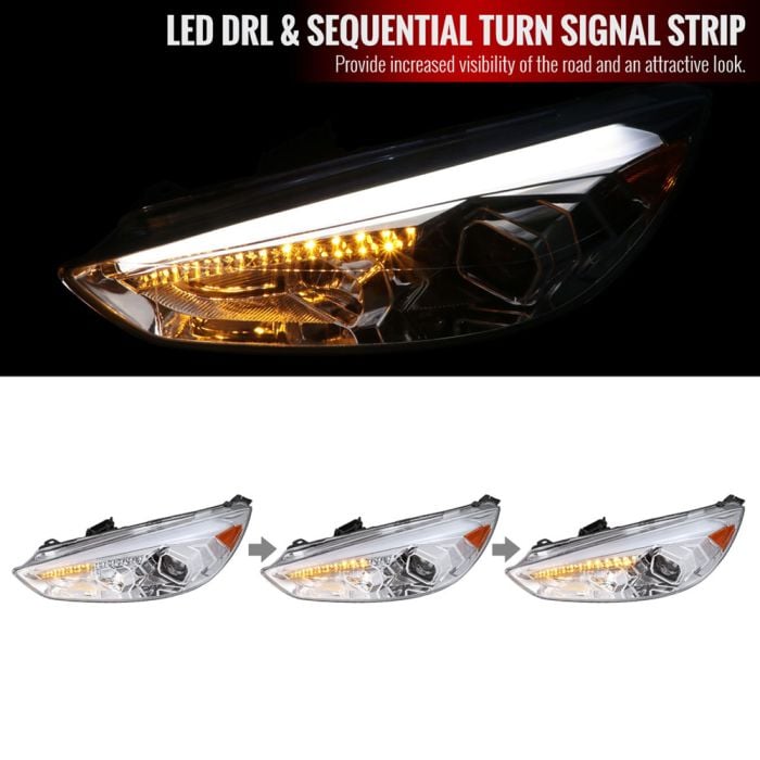 SPEEDKING Passenger Side Headlight For 2015-2018 Ford Focus (Chrome Housing, Clear Lens)
