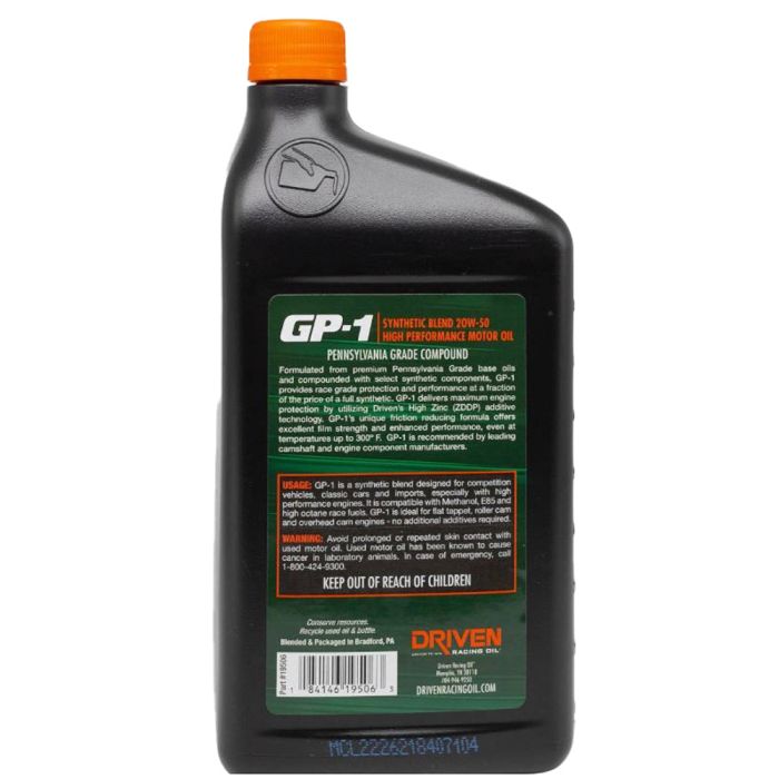 Driven Racing Oil 19506 GP-1 Oil Synthetic Blend 20W-50 Mustang 65-94