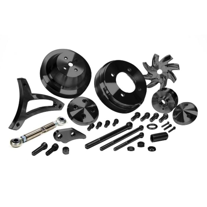 Serpentine Pulley Kit Small Block Ford 289 302 Serpentine Pulley Conversion Kit - Alternator Only, Driver Side Lower Hose, 4-Bolt Damper Serpentine Kit