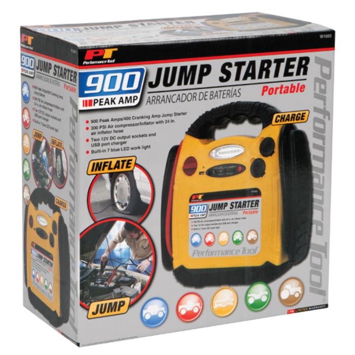 Performance Tool W1665 Jump Start Pack 900-Amp With Inflator