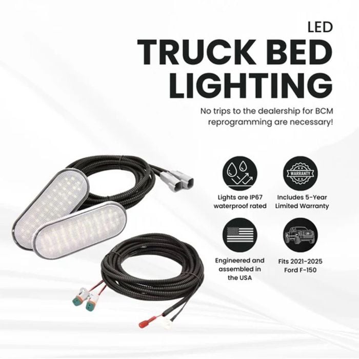 AUXITO LED Truck Bed Light Kit For Ford F-150 (2015+), Raptor, F250, F350, Maverick – 2-Piece Strip