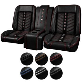 TMI Bucket Seat With Center Console Sport VXR Pro-Series Low Back Black With Brackets Pair F-100 1967-1972