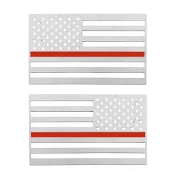 American Car Craft American Flag Emblem 3-1/2" X 6" Stainless Steel Brushed With Thin Red Line Pair