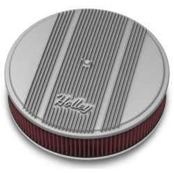Holley Air Cleaner Power Shot 14" Aluminum Round Finned Natural Finish For 4-Barrel Carburetors