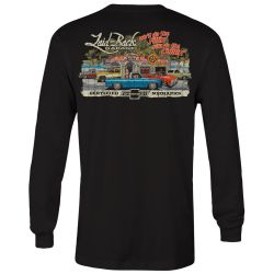 Garage Street Scene Chevy T-Shirt - Men's & Women's Muscle Car Design On Indigo Cotton Tee - View #8