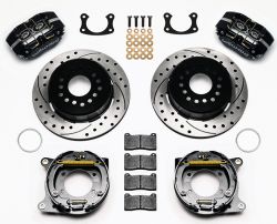 Wilwood Dynapro Black Dust-Boot Rear Disc Brake Kit Mustang 65-73 w/ 12.19" Drilled/Slotted Rotors for 9" New Style Big Bearing Rear Axle