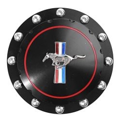 Scott Drake Gas Cap Billet Black With Running Horse Emblem Mustang 1965-1973