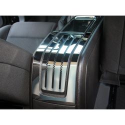 American Car Craft Rear Center Console Cover Polished Stainless Steel Slotted with Carbon Fiber Mustang 2010-2014