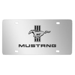 License Plate Stainless Steel with 3D Mustang Tri-Bar Logo