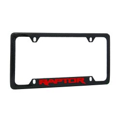 License Plate Frame Carbon Fiber Black With Red Raptor Logo