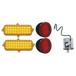 LED Exterior Light Upgrade Kit Stepside Chevy C10 60-66 w/ Black Taillight Housings/ Red Lenses