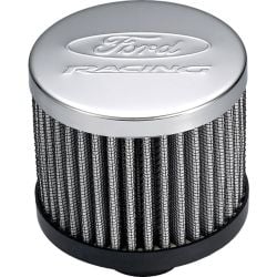 Ford Racing Oil Breather Cap Push-In Open Element Chrome With Ford Racing Logo