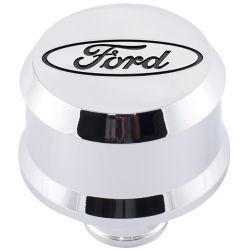 Ford Racing Breather Cap Slant Edge Chrome With Black Recessed Ford Oval Logo