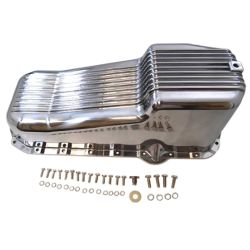 CJ Classic Trucks Oil Pan Finned Rear Sump Polished Aluminum With Passenger Side Dipstick Chevy Small Block 1980-1985