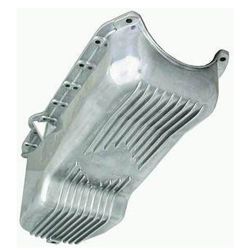 CJ Classic Trucks Oil Pan Finned Rear Sump Polished Aluminum With Passenger Side Dipstick Chevy Small Block 1986 And Up