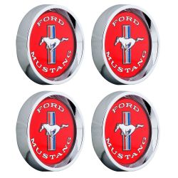 Legendary Wheel Co. Wheel Center Cap Styled Alloy Mustang Tri-Bar Red Set 1965-1973