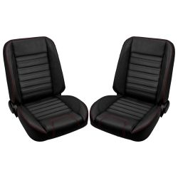 TMI Pro Sport R Low Back Bucket Seat Pair w/ Brackets Ford F-100 53-56 Black w/ Red Stitching