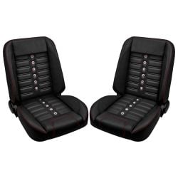 TMI Bucket Seat Sport XR Pro-Series Low Back Black With Red Stitching And Stainless Steel Grommets And Brackets Pair F-100 1953-1956