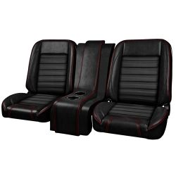 TMI Bucket Seat With Center Console Sport Pro-Series Low Back Black With Red Stitching And Brackets Pair F-100 1967-1972