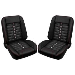 TMI Bucket Seat Sport X Pro-Series Low Back Black With Red Stitching And Stainless Steel Grommets And Brackets Pair F-100 1967-1972