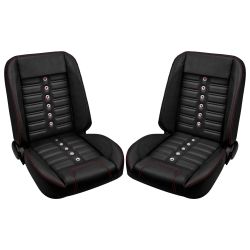TMI Bucket Seat Sport XR Pro-Series Low Back Black With Red Stitching And Stainless Steel Grommets And Brackets Pair F-100 1967-1972