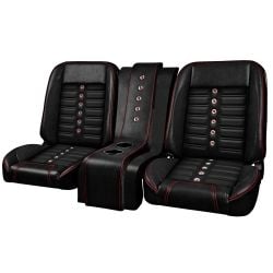 TMI Bucket Seat With Center Console Sport XR Pro-Series Low Back Black With Red Stitching And Stainless Steel Grommets And Brackets Pair F-100 1967-1972
