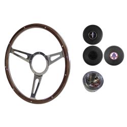 Steering Wheel Kit 1965 GT350-Style Woodgrain 15" 9-Bolt Mustang 65-67 w/ Horn Button
