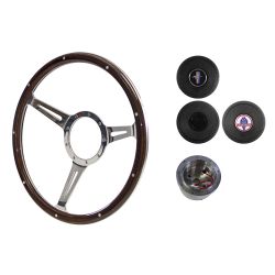 Steering Wheel Kit 1965 GT350 Thin Spoke Woodgrain 14" 9-Bolt Mustang 65-67 w/ Horn Button