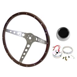 Walnut Woodgrain Steering Wheel Kit 15" 3-Bolt Mustang 67-73 w/ Rivets/ 4-Hole Spokes