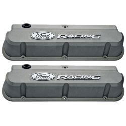 Ford Racing Valve Cover Tall Slant Edge Cast Gray Crinkle With Raised Ford Racing Logo Pair 289/302/351W