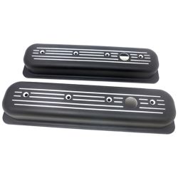 Valve Cover Aluminum Short Black Ball Milled Pair Small Block Chevrolet 1987-Up