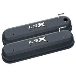 PROFORM Valve Cover Slant-Edge Black Crinkle Aluminum Tall Baffled With Raised LSX Logo Pair GM LS