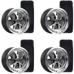 Moray Wheels Wheel/Tire Package Styled Alloy 15”X7” Mustang 1965-1973 Gloss Dark Gray/ Polished