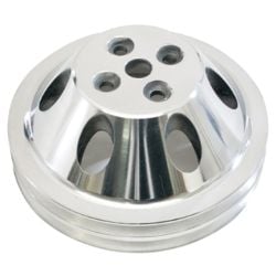 CJ Classic Trucks 2-Groove Water Pump Pulley Aluminum Polished For Long Water Pump Small Block Chevrolet 1969-1985