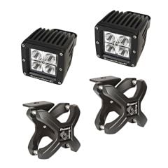 Rugged Ridge X-Clamp Textured Black With 3" Square LED Light For 2-1/4"-3" Round Bar Pair