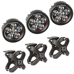 Rugged Ridge X-Clamp Textured Black With 3-1/2" Round LED Light For 2-1/4"-3" Round Bar Set