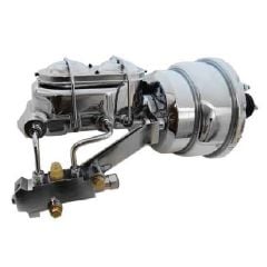 CJ Classic Trucks Dual Brake Booster Conversion Kit 8" Chrome With 1-1/8" Bore Dual Bail Master Cylinder Automatic Chevrolet C10 1960-1966