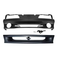 Front Bumper Conversion Kit 1993 Cobra Style With Gloss Black Running Horse Grille Emblem Mustang GT 1987-1993