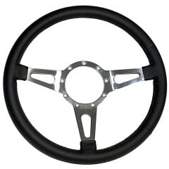 CJ Classic Trucks Steering Wheel Black Leather/Aluminum 15" 9-Bolt Bronco 1966-1977
