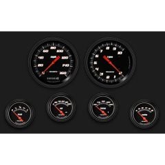 Classic Instruments 6-Gauge Set Black Velocity Series With 4-5/8" Speedo/ Tach And 2-5/8" Gauges For 0-90 OHM Fuel Sending Unit
