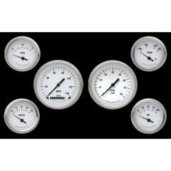 Classic Instruments 6-Gauge Set White Hot Series With 3-3/8" Speedo/ Tach And 2-1/8" Gauges For 0-90 OHM Fuel Sending Unit