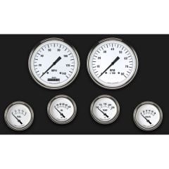 Classic Instruments 6-Gauge Set White Hot Series With 4-5/8" Speedo/ Tach And 2-5/8" Gauges For 0-90 OHM Fuel Sending Unit