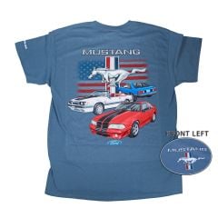 T-Shirt Short Sleeve Blue Fox Body Mustang American Flag