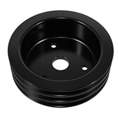 CJ Classic Trucks 3-Groove Crankshaft Pulley Aluminum Black For Short Water Pump Small Block Chevrolet 1960-1968